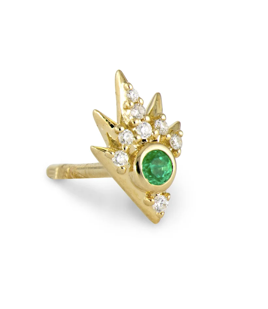 14KY Shooting Star Diamond and Emerald Studs