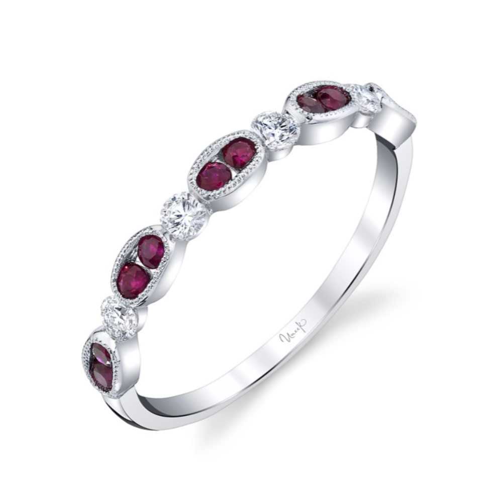 14K White Gold Diamond and Ruby Band