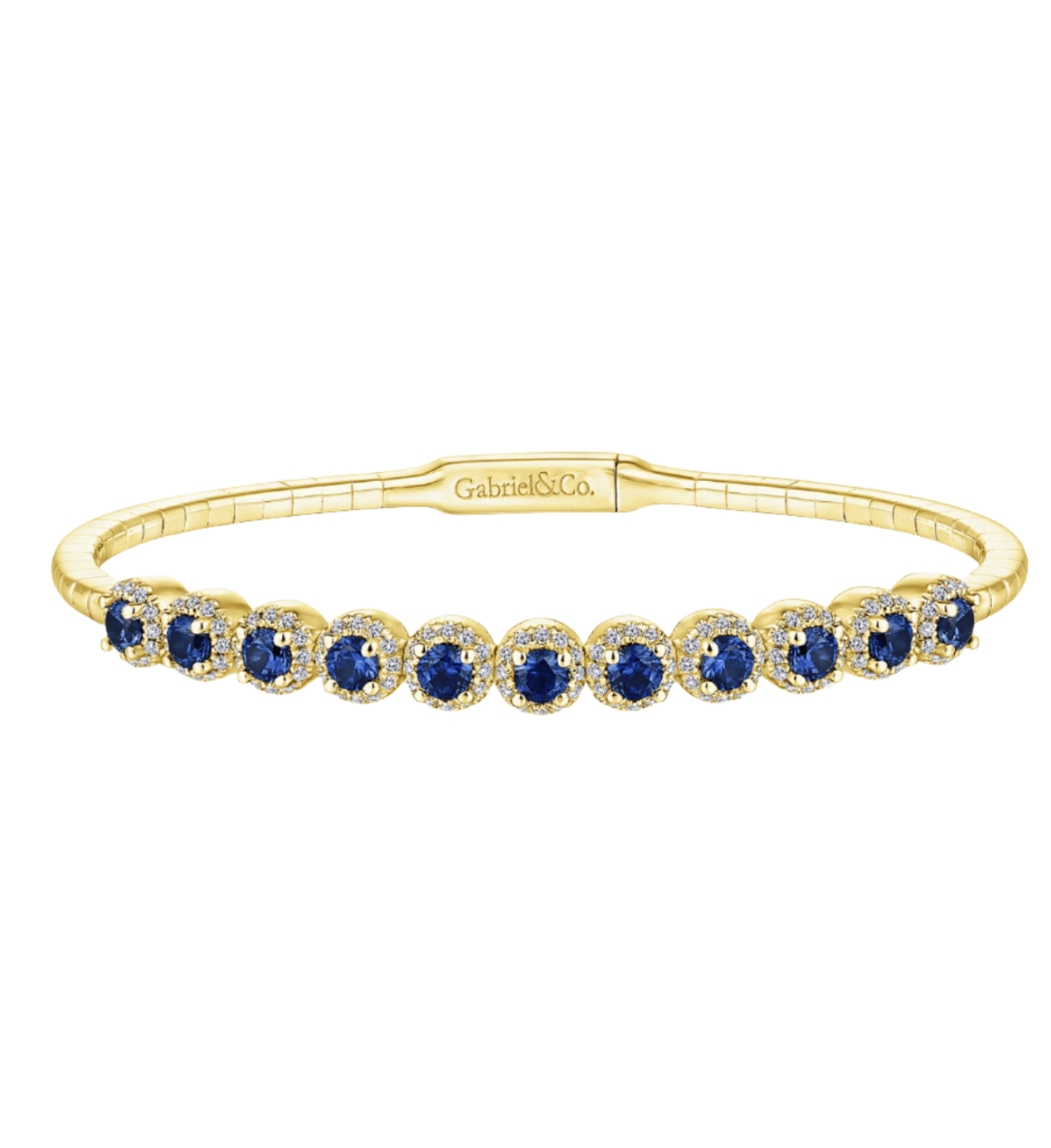 14KY Round Sapphire & Diamond Halo Bangle-Bracelets-Gabriel & Co.-Susan Saffron Jewelry