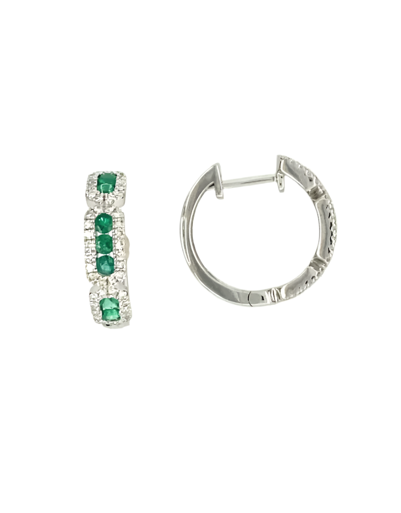 14KW Diamond and Emerald Huggies