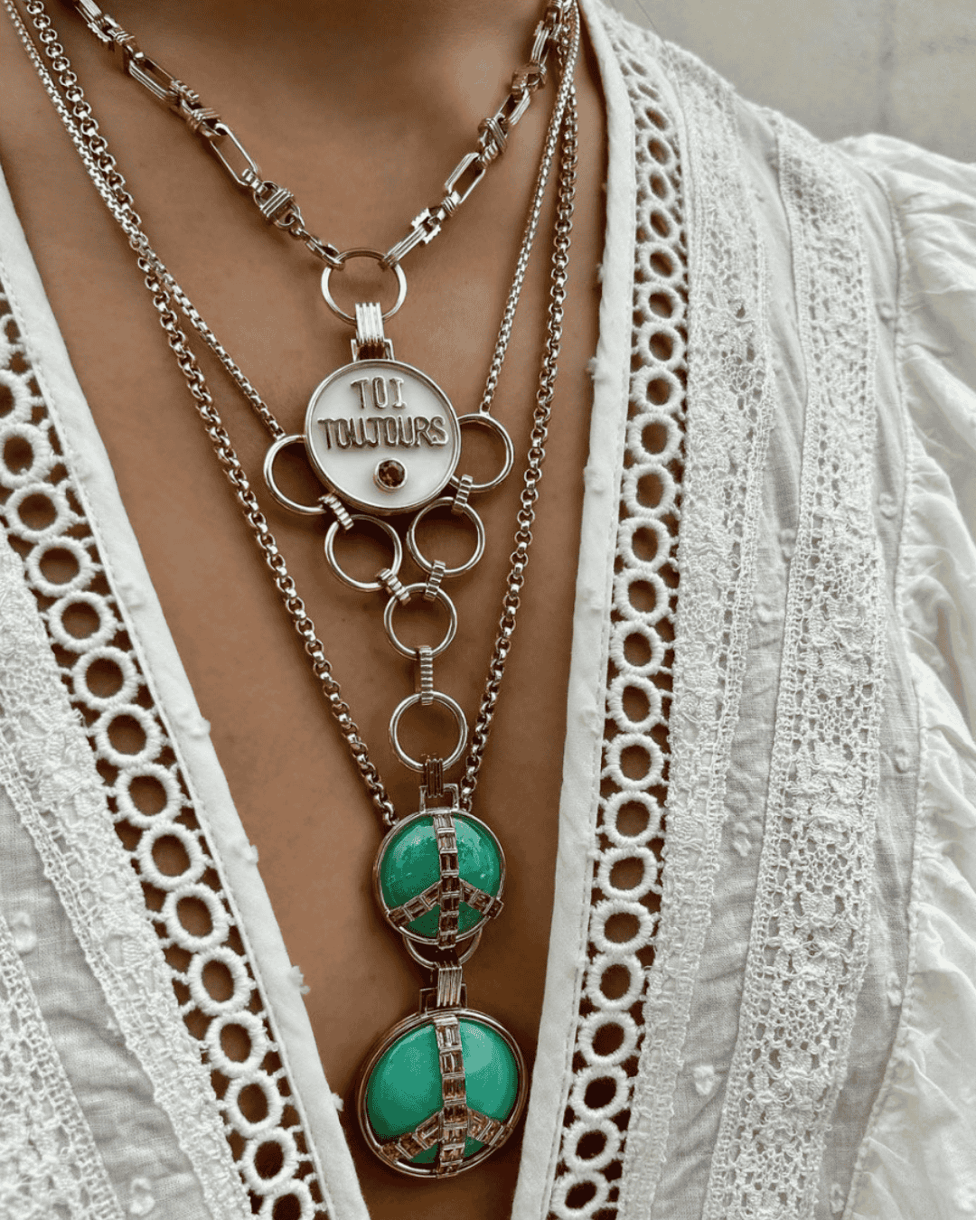 14KY Midsize Peace Pendant in Chrysoprase and Pink Tourmaline