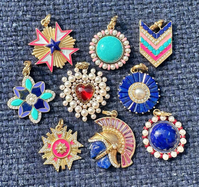 14KY Gold Turquoise Lapis Diamond & Pink Enamel William Charm