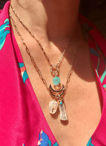 14KY White Mother of Pearl and Turquoise Mano Figa