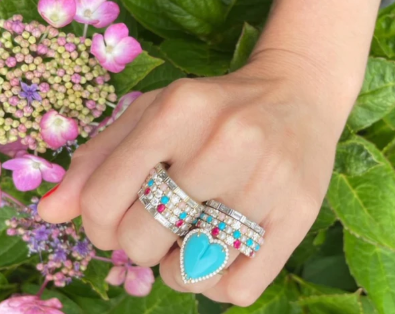 14KY Diamond and Turquoise Large Alana Heart Ring