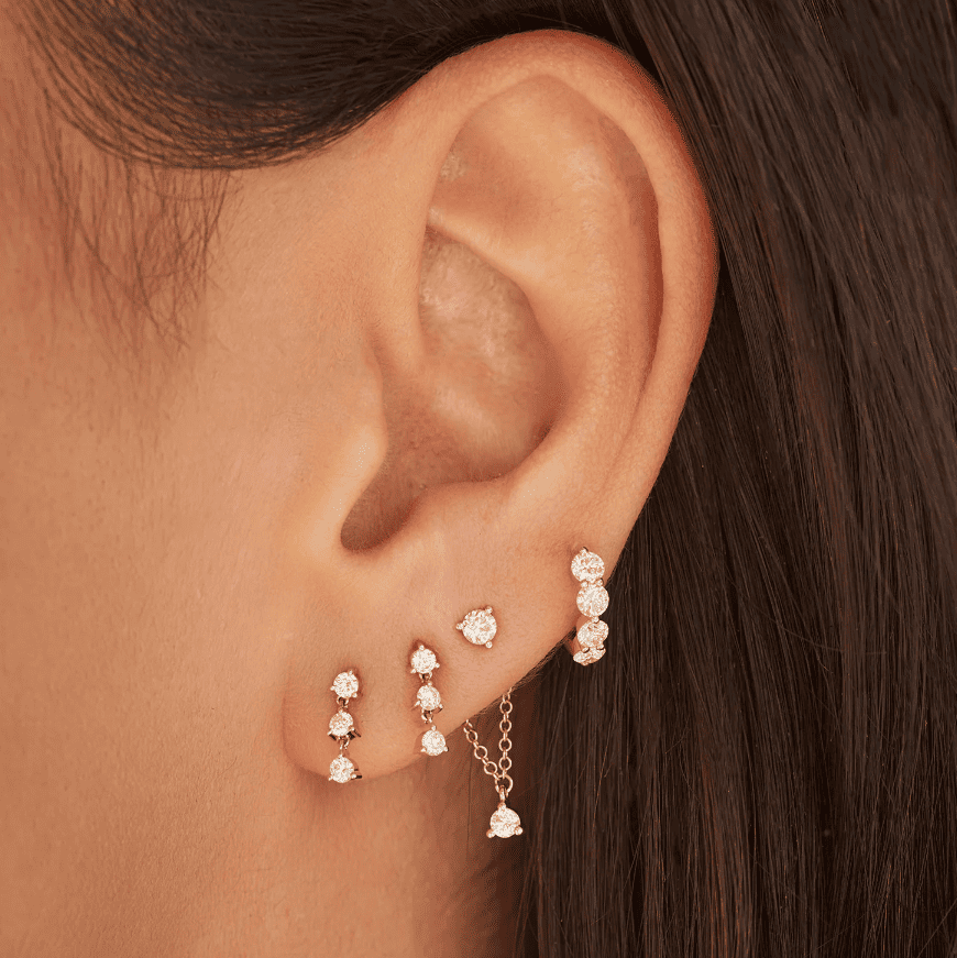 14KY Triple Prong Set Diamond Studs