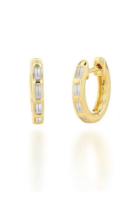 14KY Diamond Baguette Huggies-Earrings-Rachel Reid-Susan Saffron Jewelry