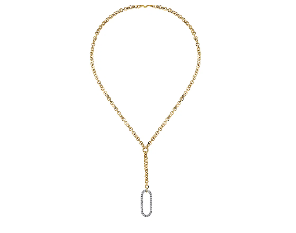 14KY Hollow Tube Link Diamond Necklace