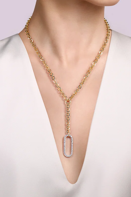 14KY Hollow Tube Link Diamond Necklace