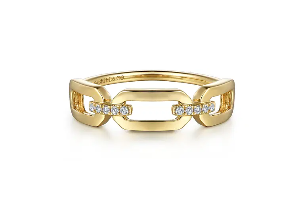14K Yellow Gold Diamond Link Chain Ladies Ring