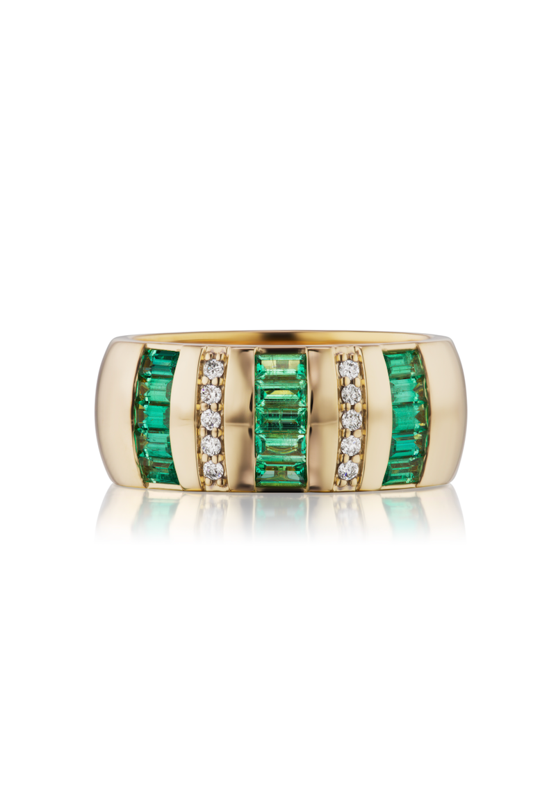 18KY Vertical Emeralds and Diamond Ring-Rings-Sorellina-Susan Saffron Jewelry