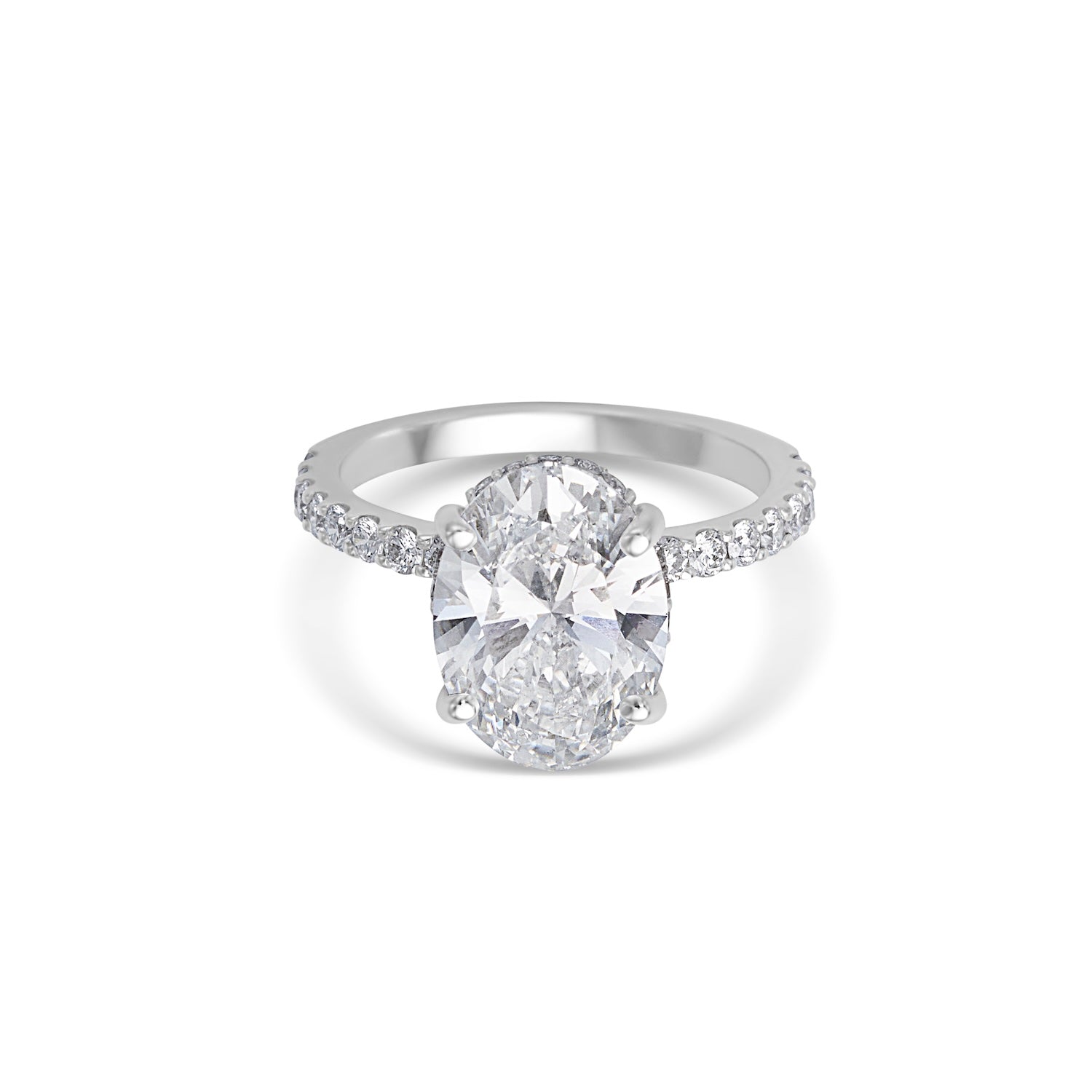 3.86CT Oval Cut Pave Solitaire Hidden Halo Engagement Ring