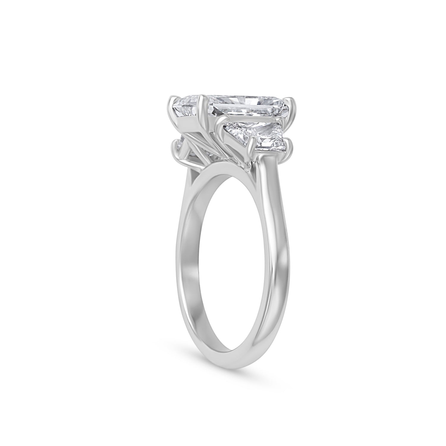 3.06CT Radiant Cut Three Stone Engagement Ring With Trapezoid Side Stones