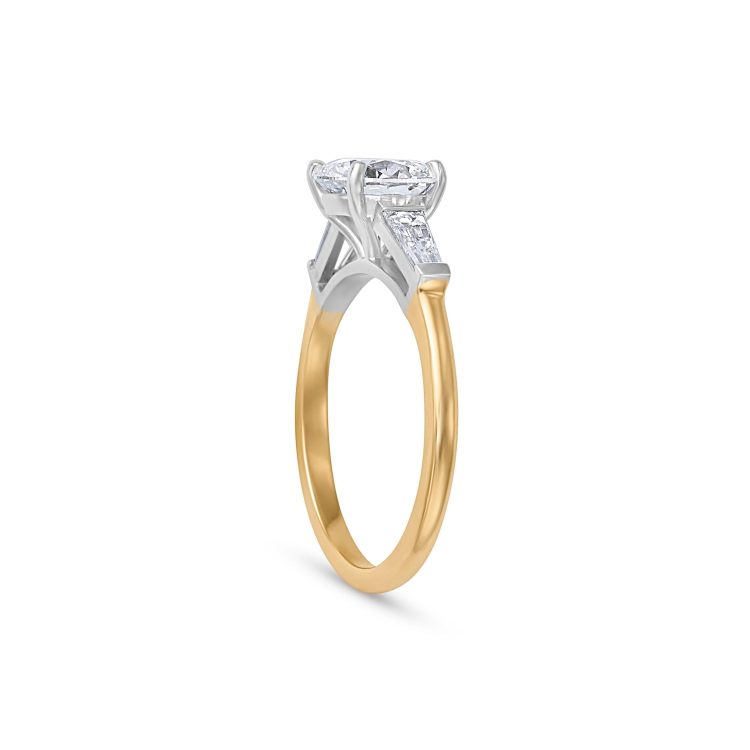 1.50CT Round Brilliant Cut Three Stone Engagement Ring With Tapered Baguette Side Stones