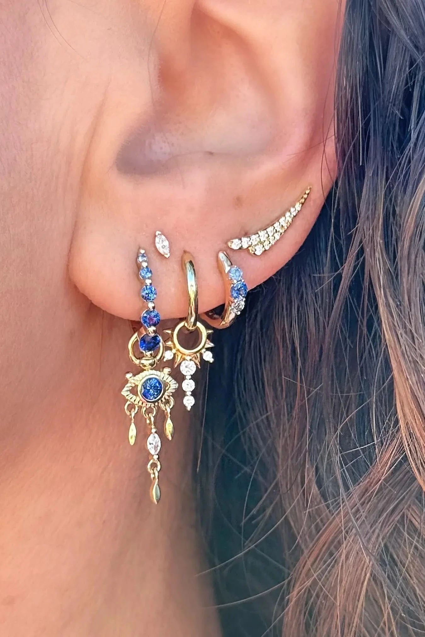 14KY Open Evil Eye Ear Charms