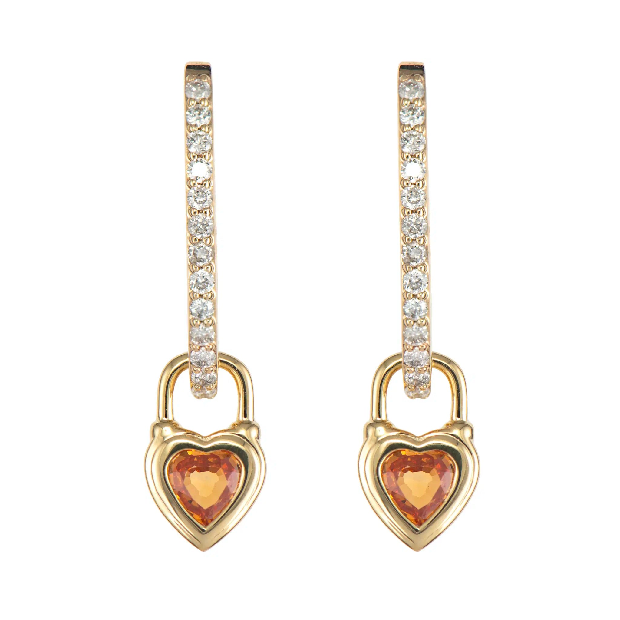 14KY Beating Heart Orange Sapphire Ear Charms