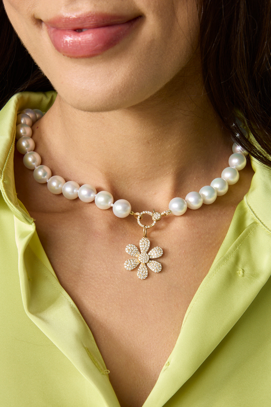 Pearl Necklace with Pave Clasp-Necklaces-Trilogy-Susan Saffron Jewelry