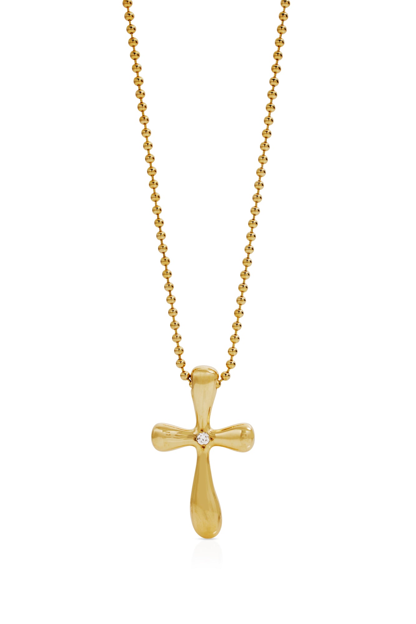 18KY Large Joie Cross on 1.8mm Beaded Chain Necklace