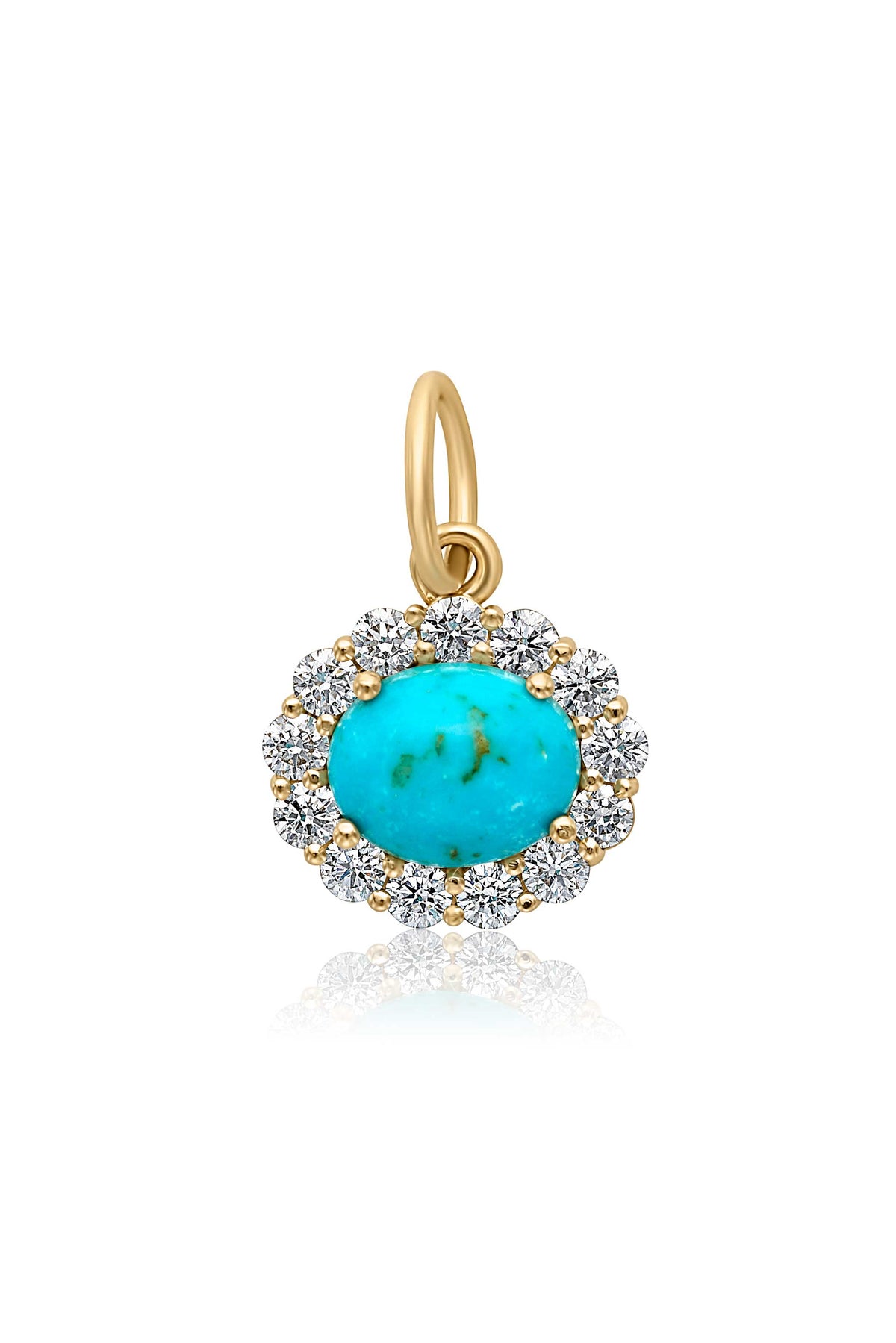 14KY Oval Turquoise Charm with Diamond Halo