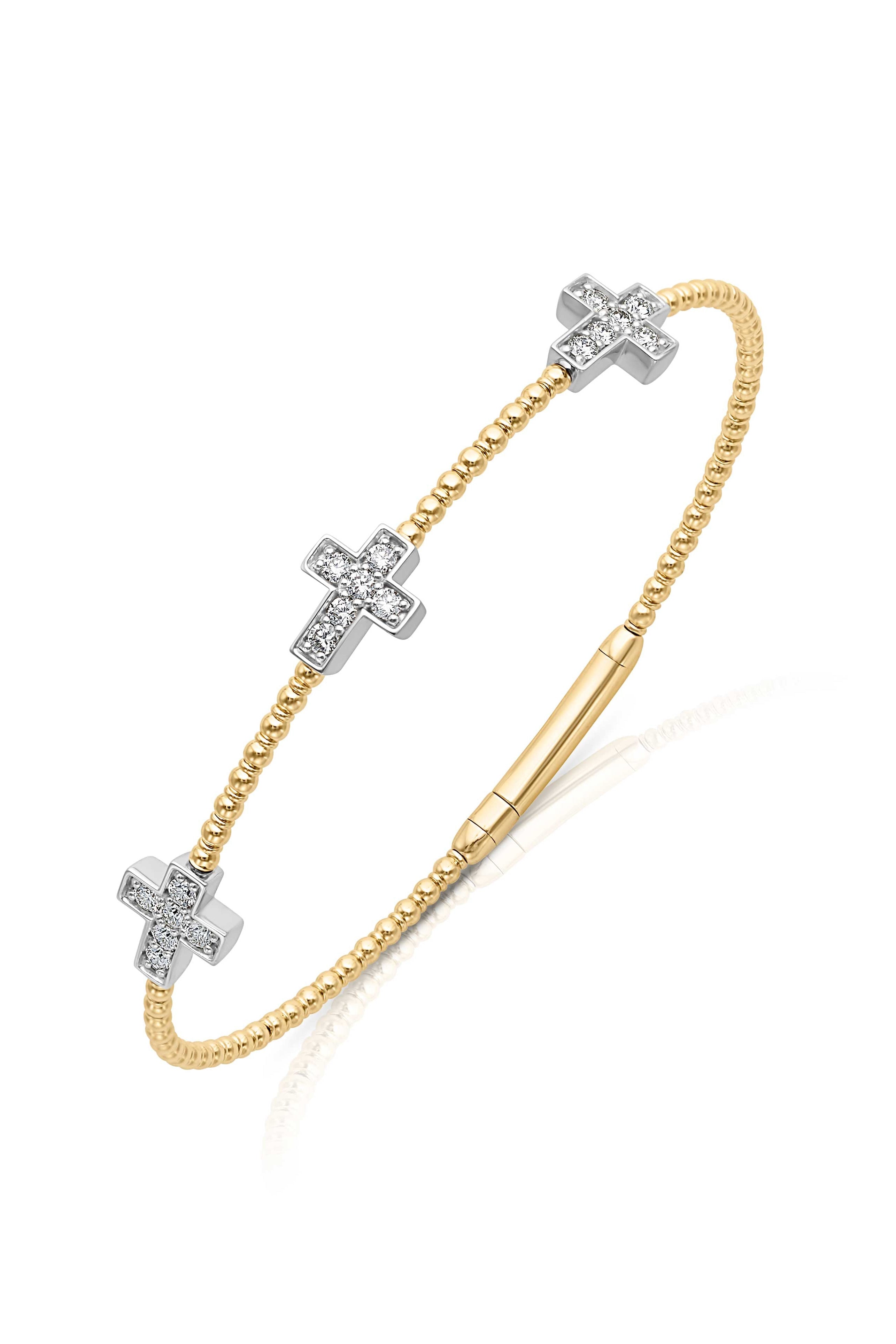 14KYW Three Diamond Cross Flex Bracelet