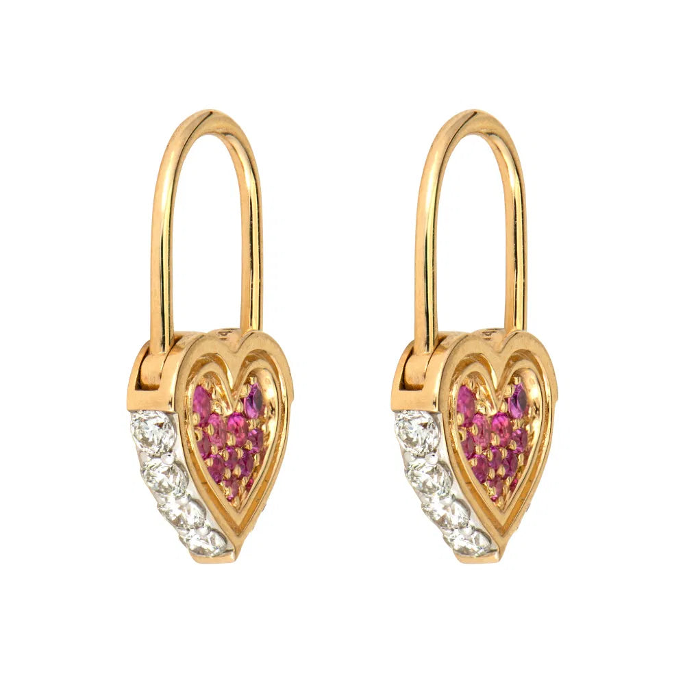 14KY Unlock Love Heart Lock Hoop Earrings