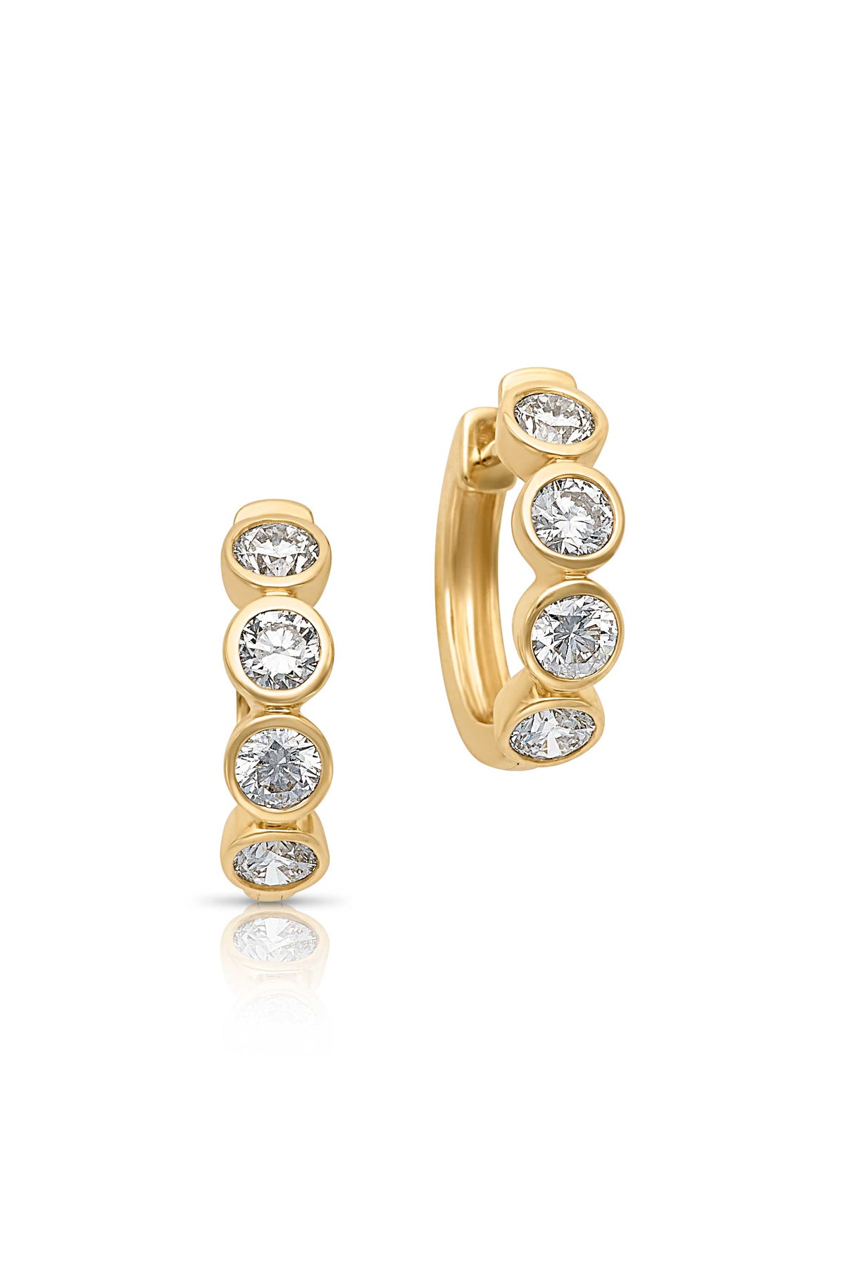 14KY Four Diamond Bezeled Huggies
