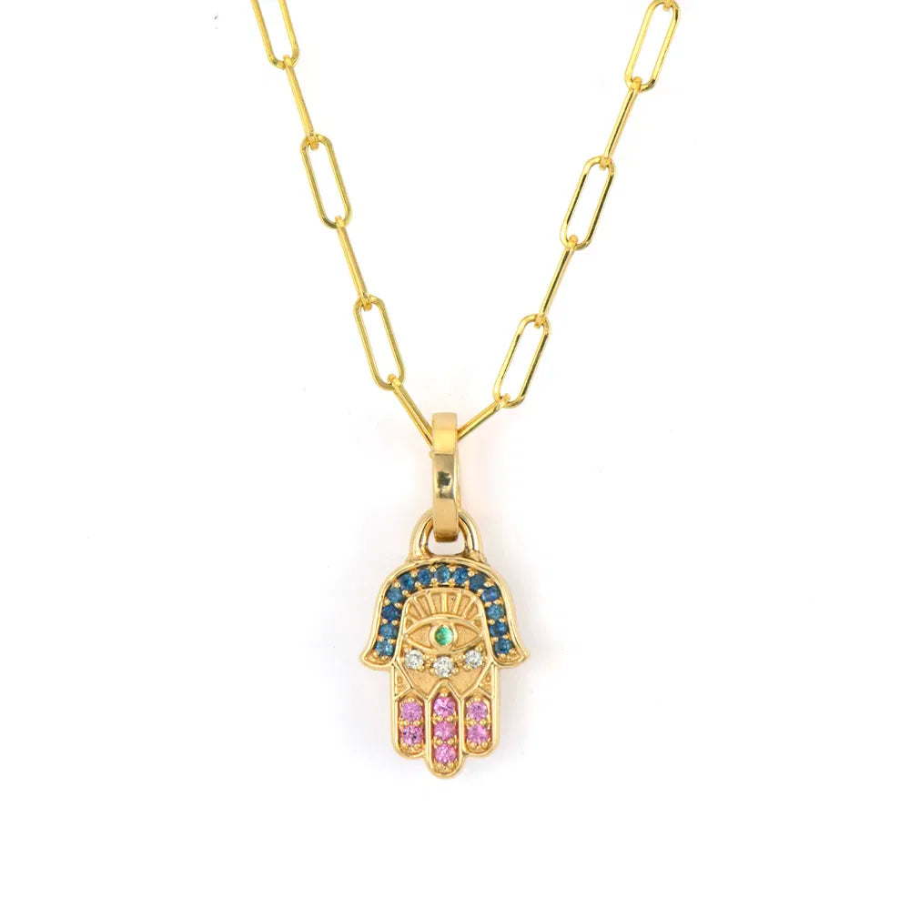 14KY Bejeweled Hamsa Pendant