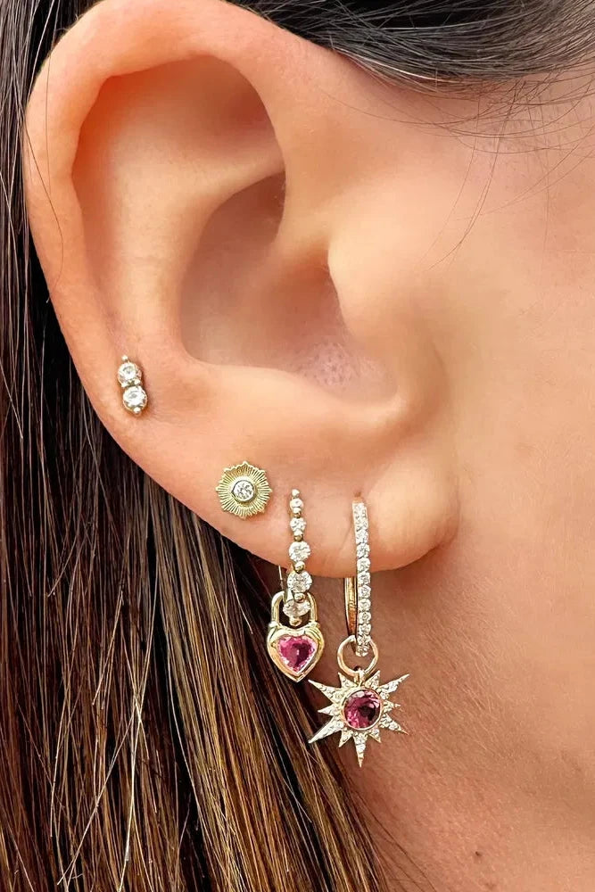 14KY Beating Heart Pink Sapphire Charms-Earrings-Three Stories Jewelry-Susan Saffron Jewelry