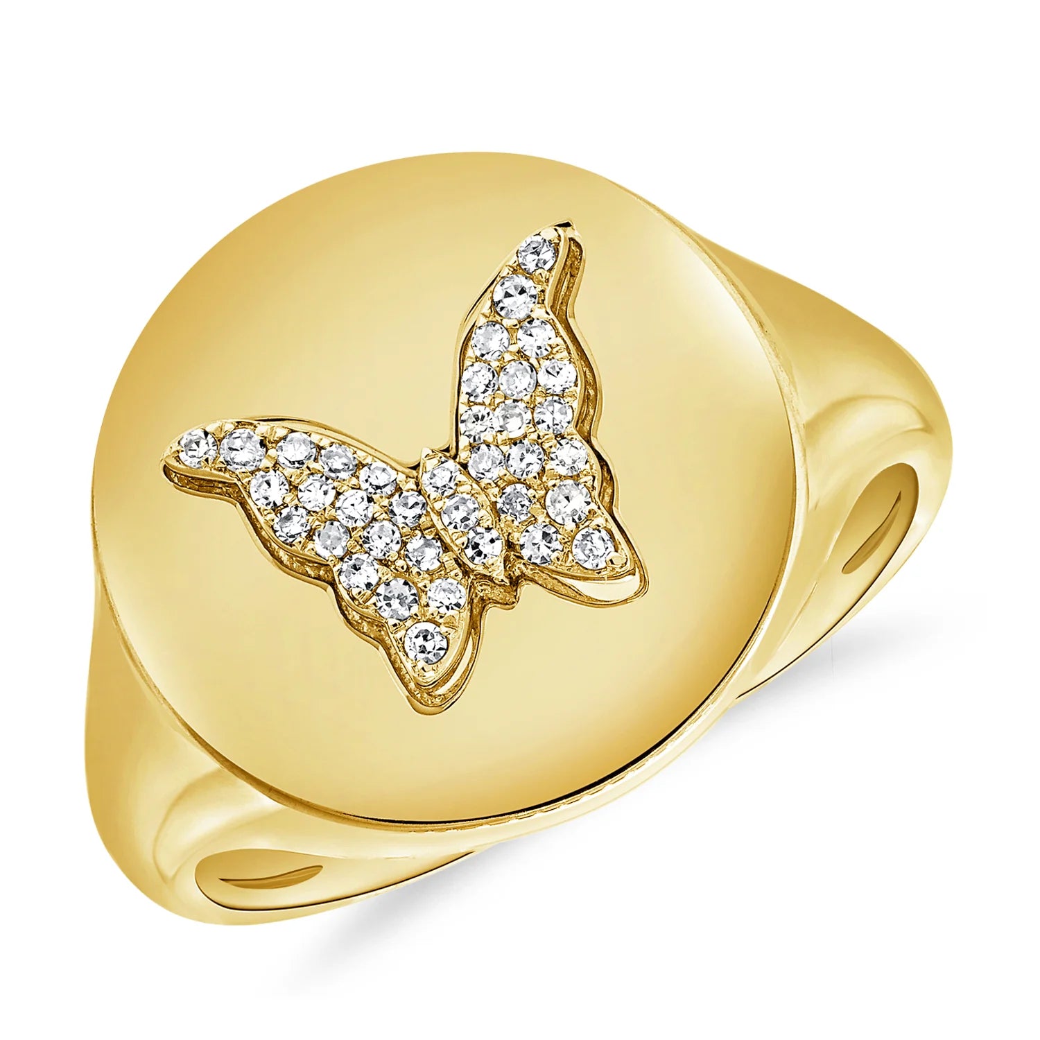 14KY Diamond Butterfly Signet Ring