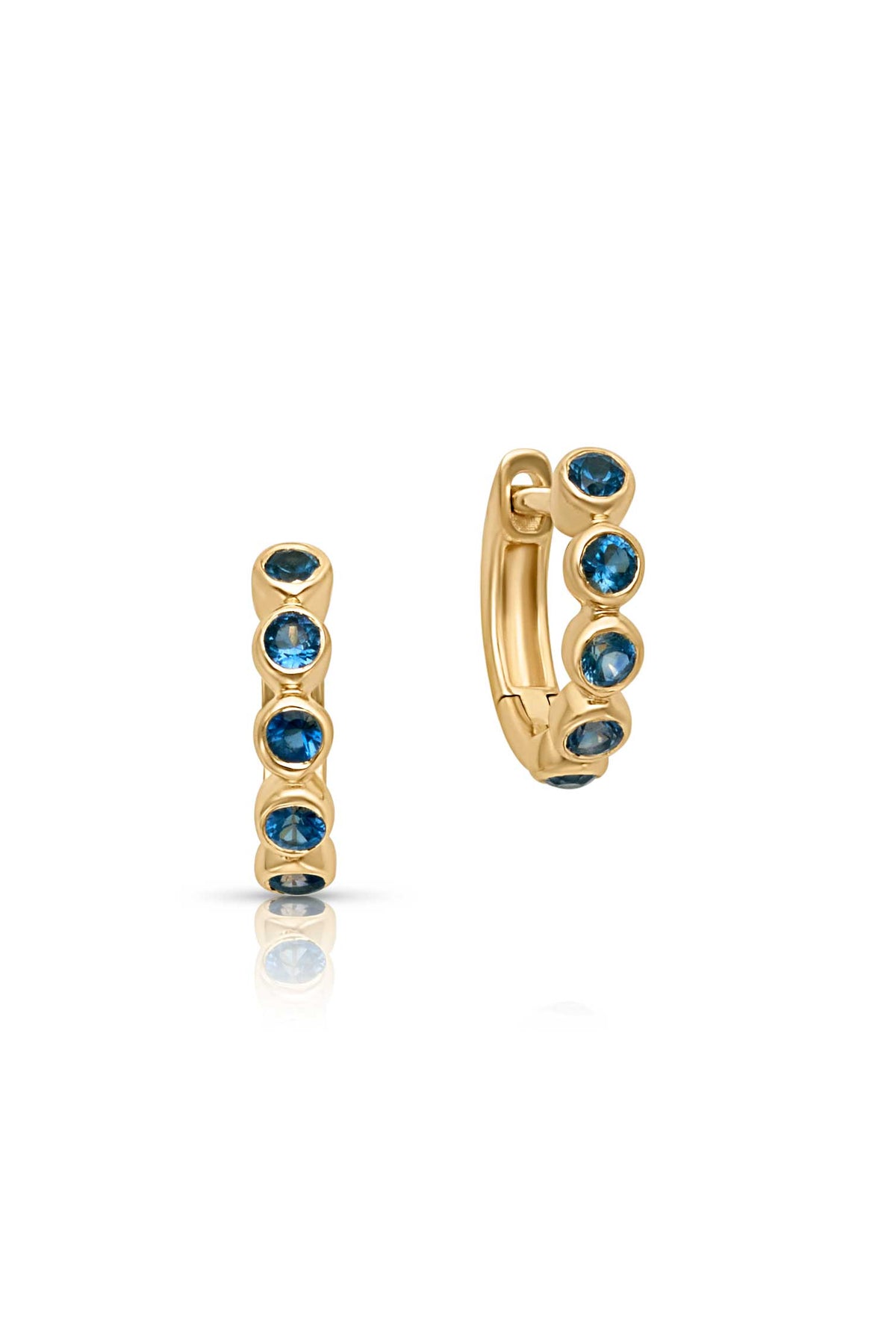 14KY Blue Sapphire Bezel Huggies