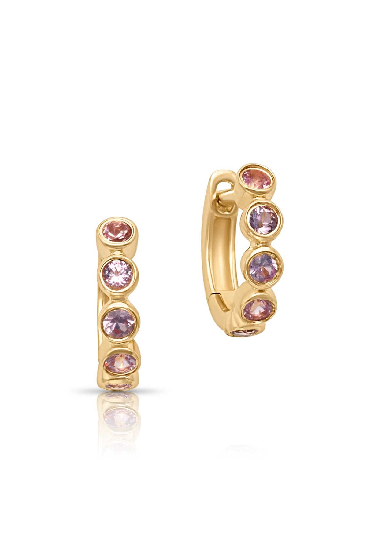 14KY Pink Sapphire Bezel Huggies