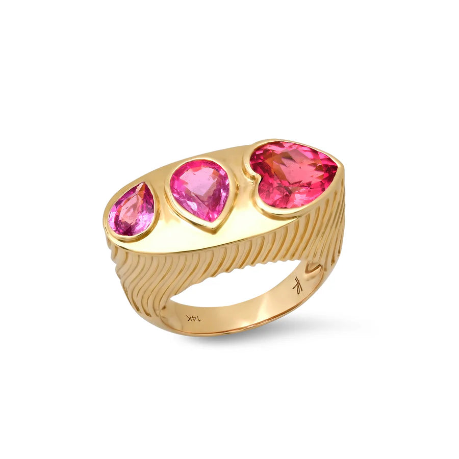 14KY Ripple Ring in Tourmaline and Pink Sapphire