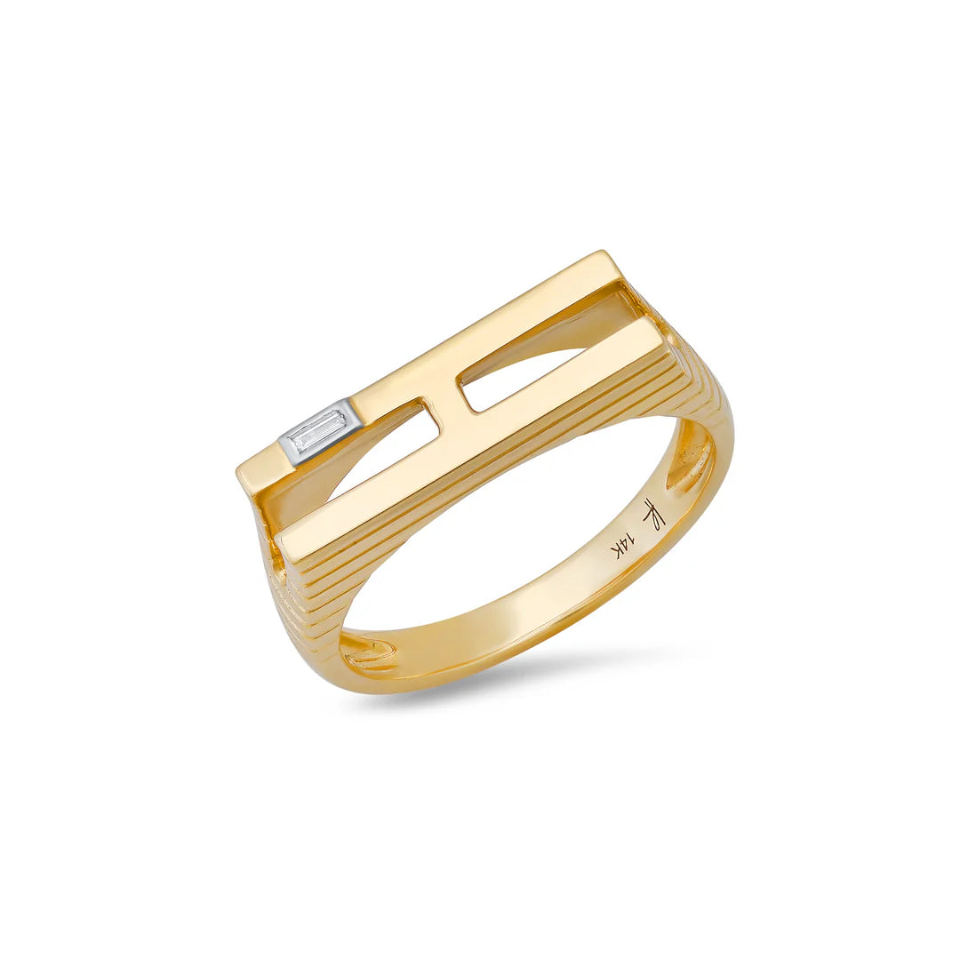 14KY Ribbed Chunky Initial Ring-Rings-Helena Rose-Susan Saffron Jewelry