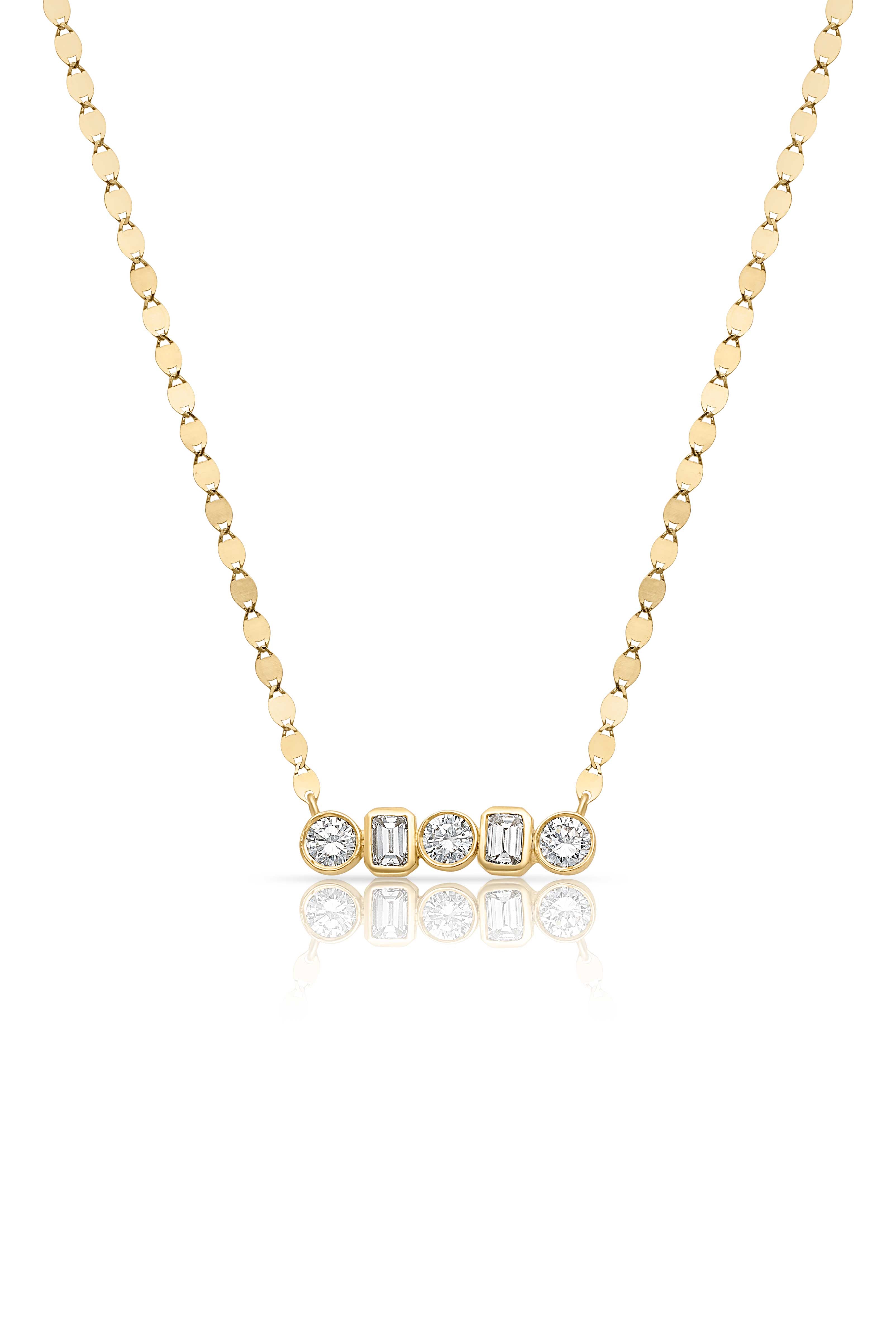 18KY 5 Stone Bezel Pendant on Mirror Chain