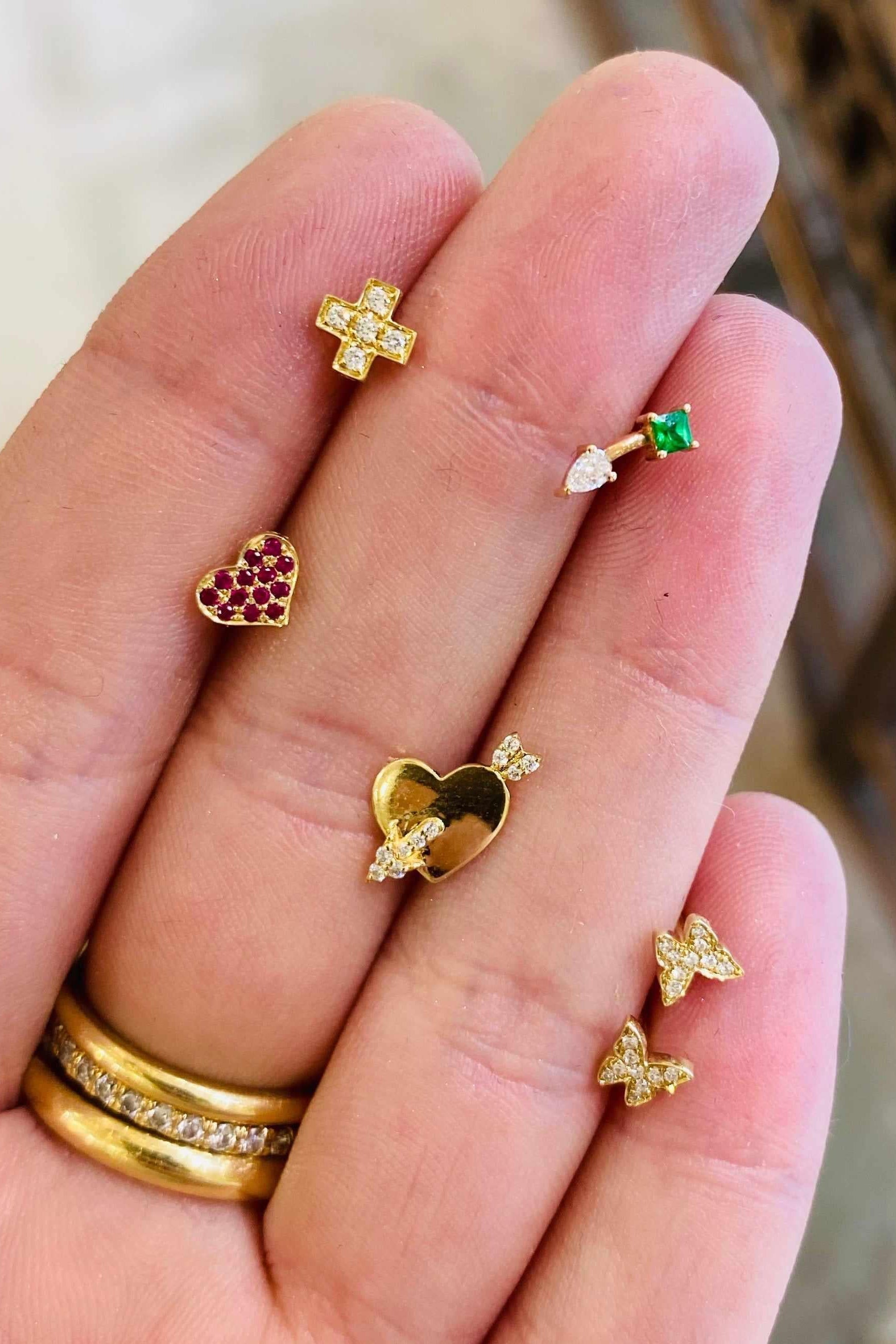 14KY Single Cupid's Heart Stud with Diamonds