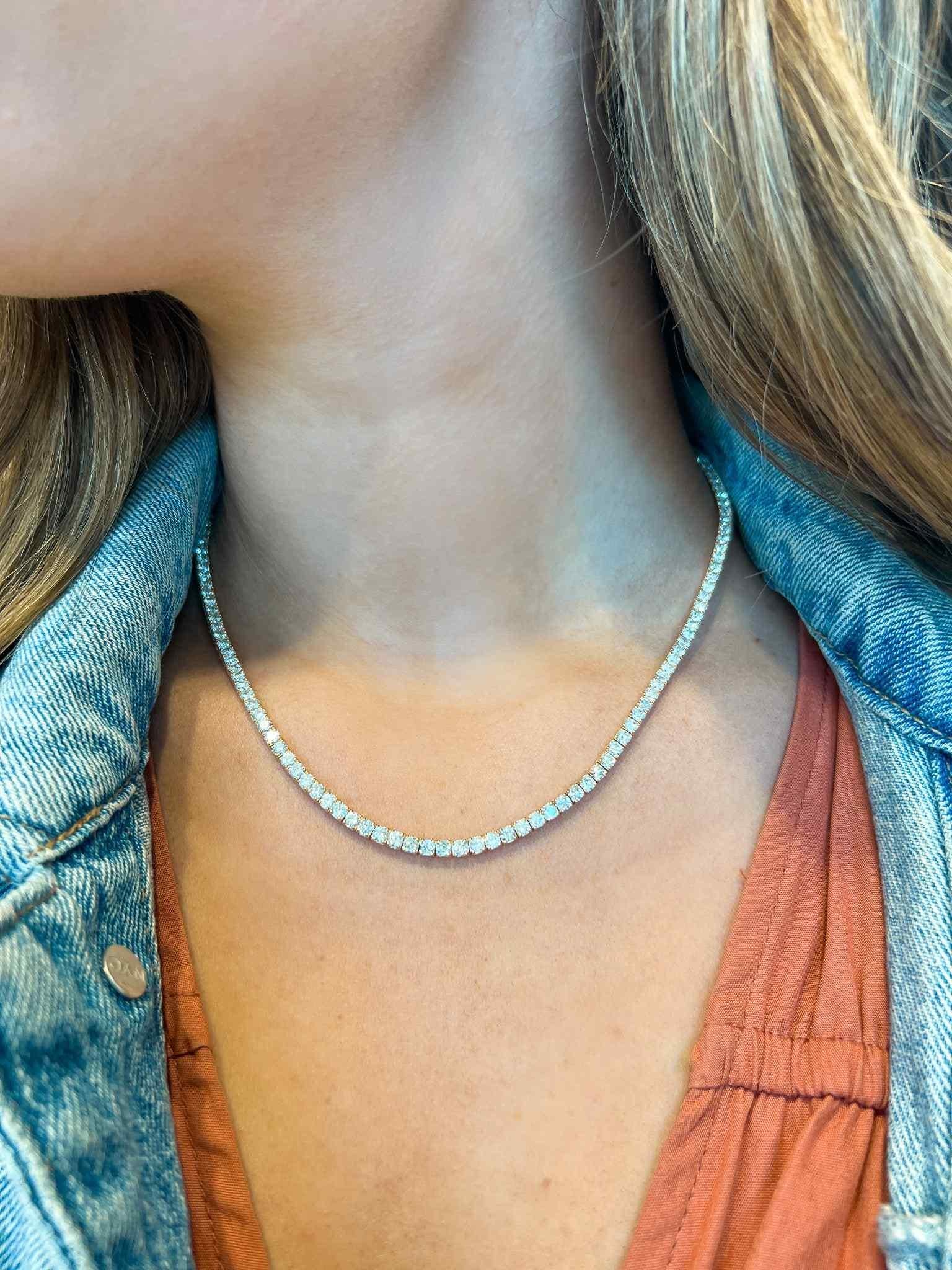 14KY Diamond Tennis Necklace 12.38ct 16"