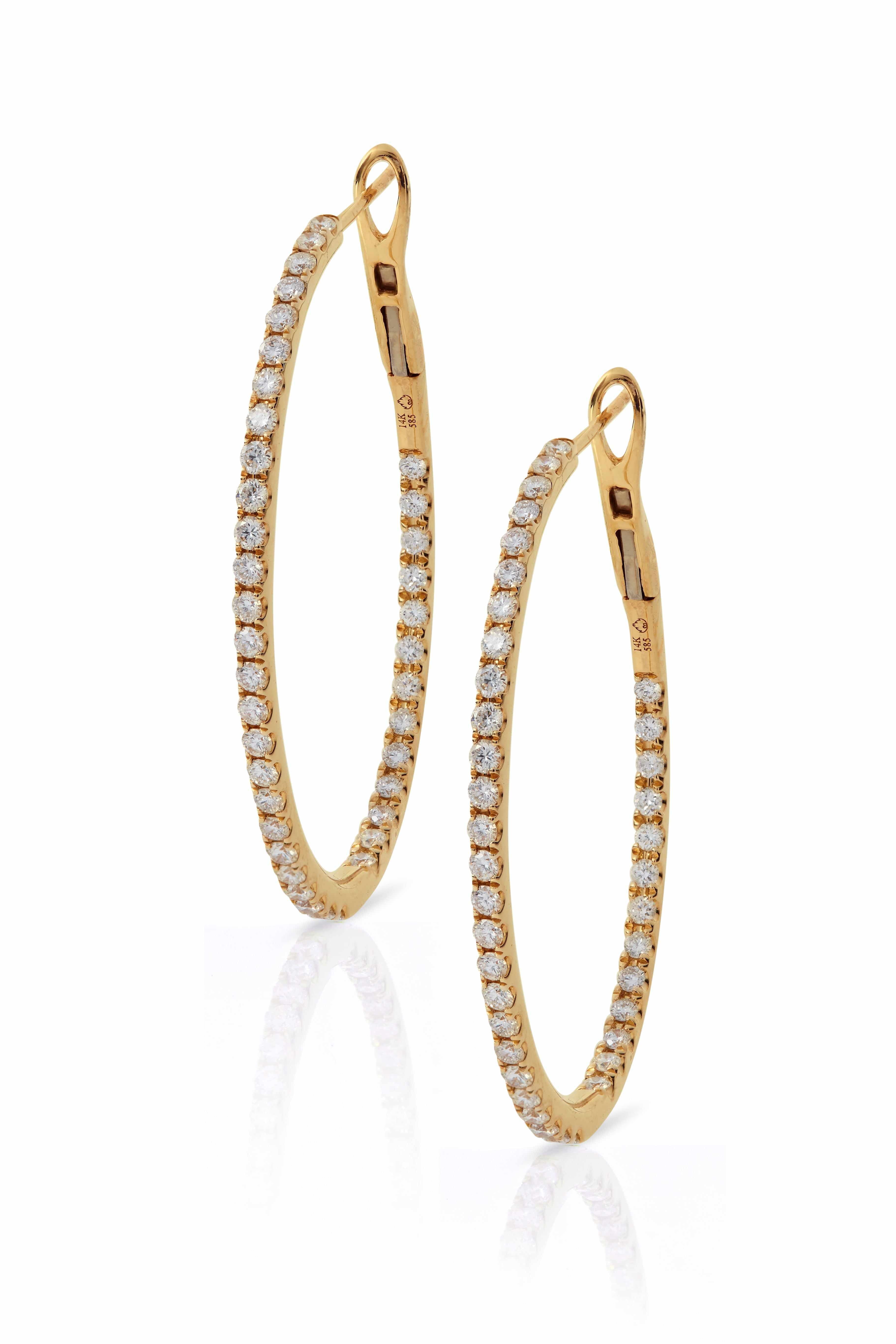14KY Oval In and Out Diamond Hoops-Earring-Saffron Jewelry-Susan Saffron Jewelry