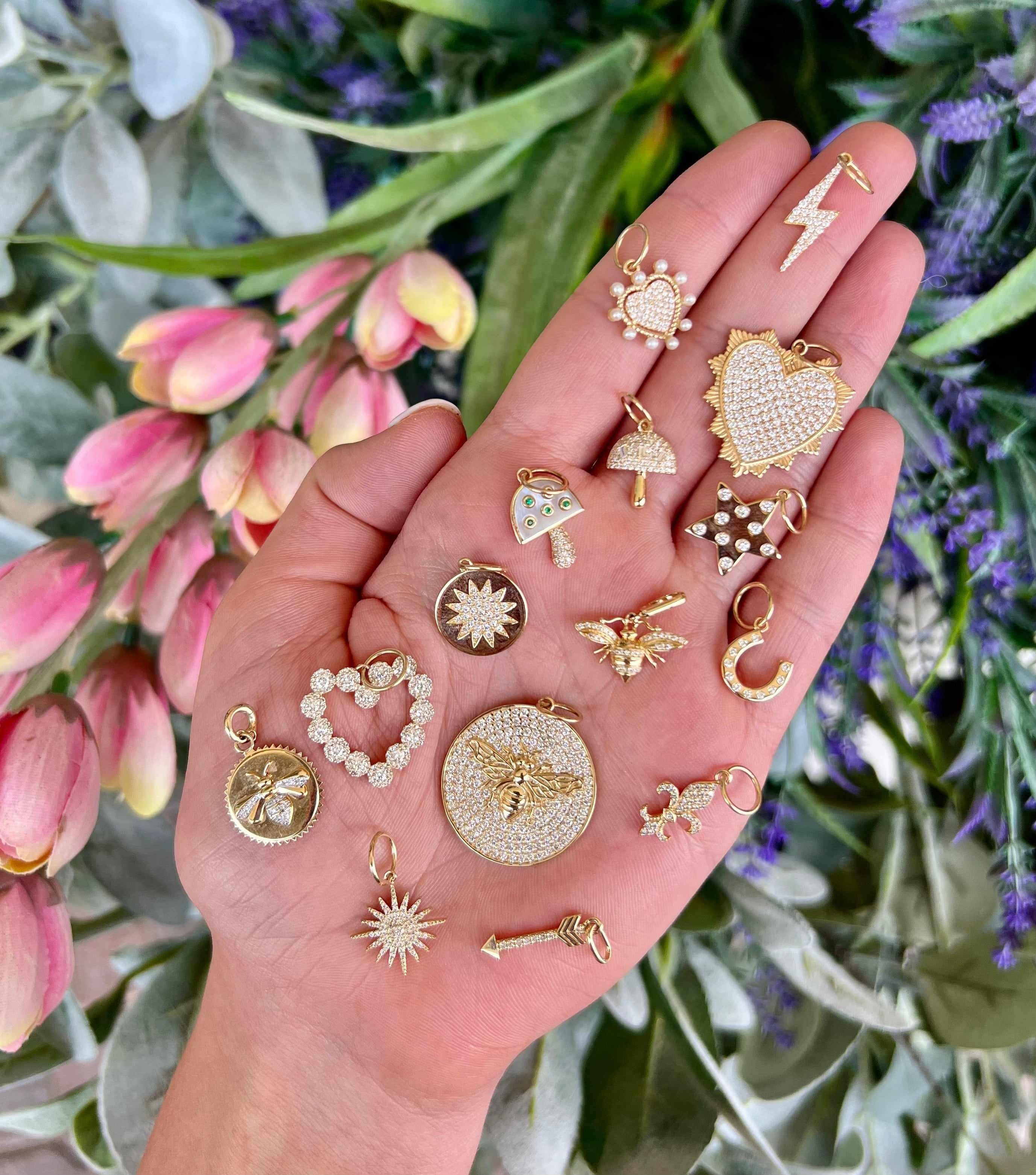 14KY Pave Halo Heart Charm