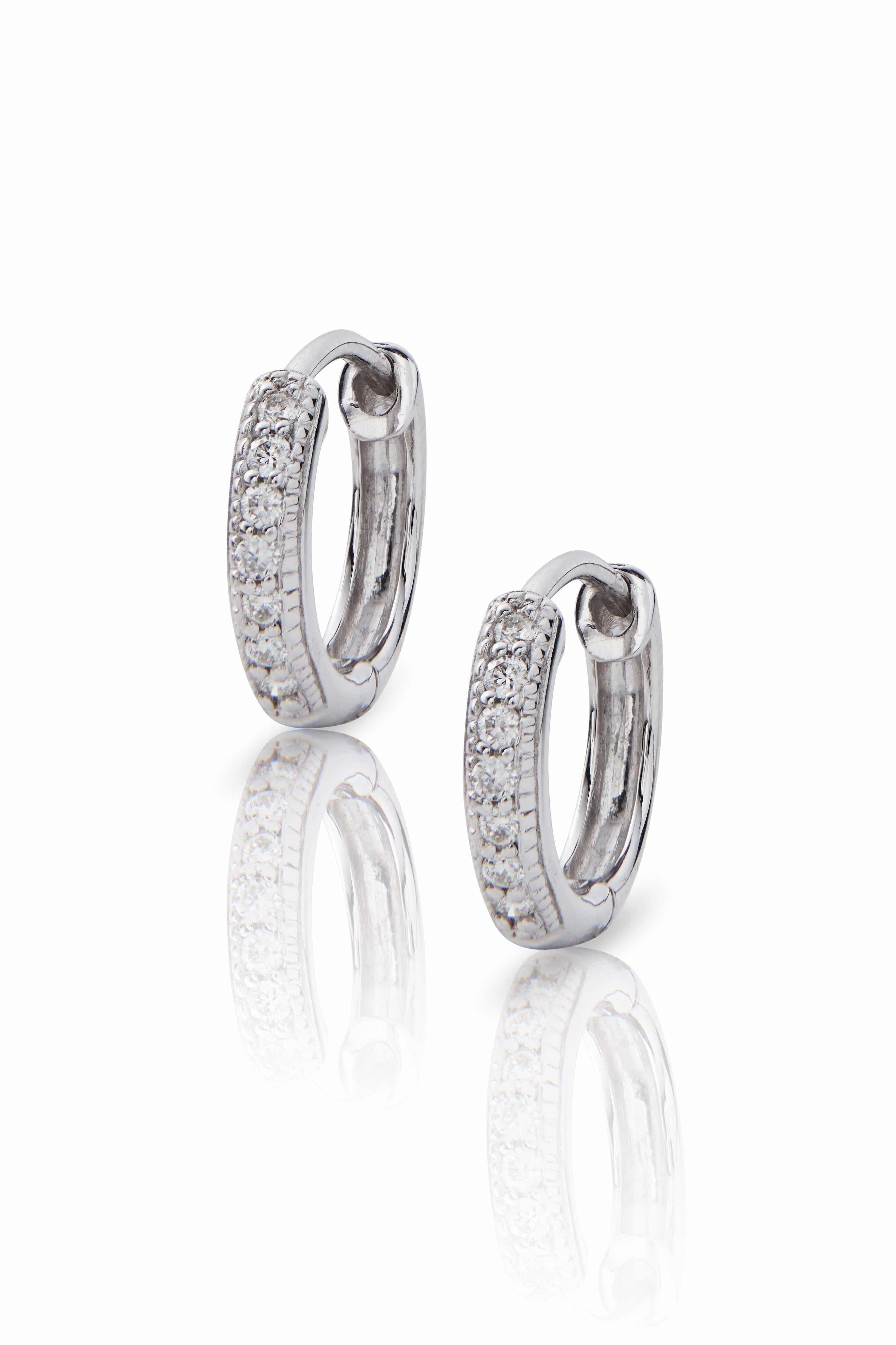 14KW Small Milgrain Diamond Huggies