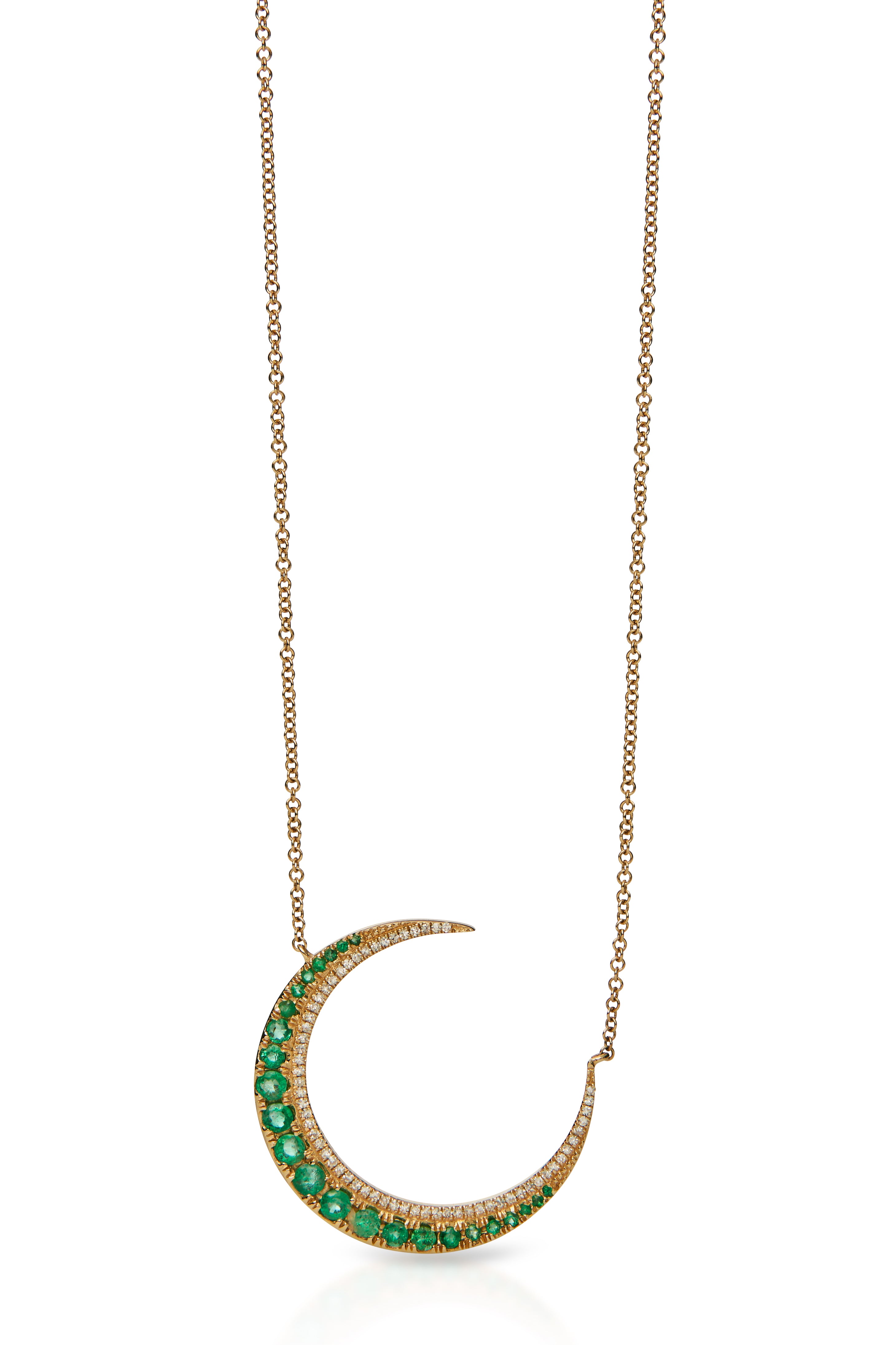 14KY Emerald Diamond Crescent Necklace