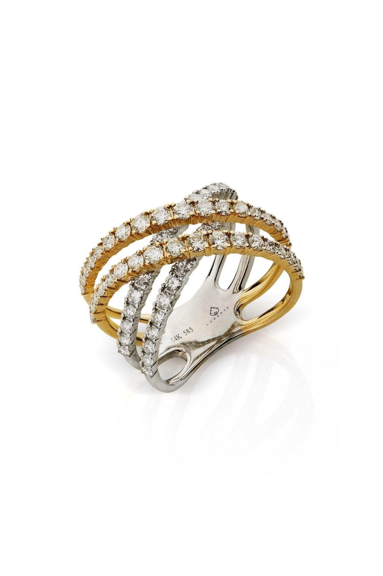 14K White and Yellow Gold Criss Cross Ring