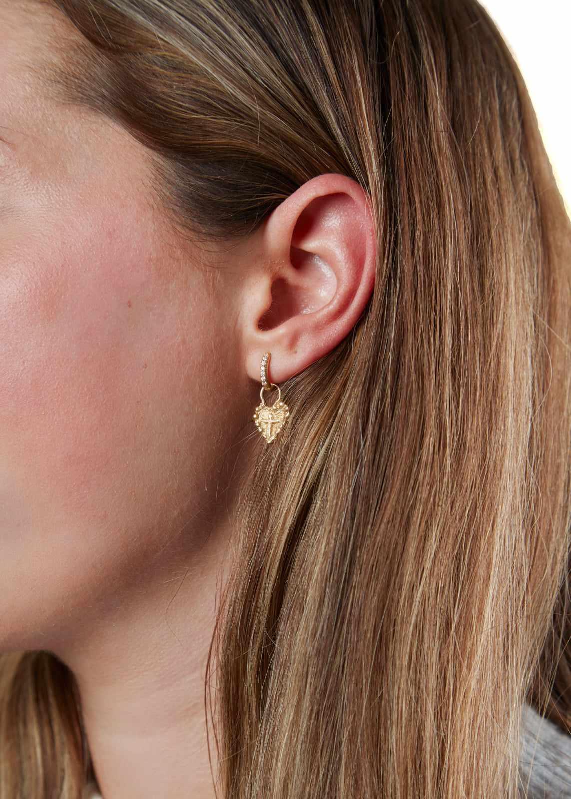 18KY Hammered Ear Charms with Angel Cross