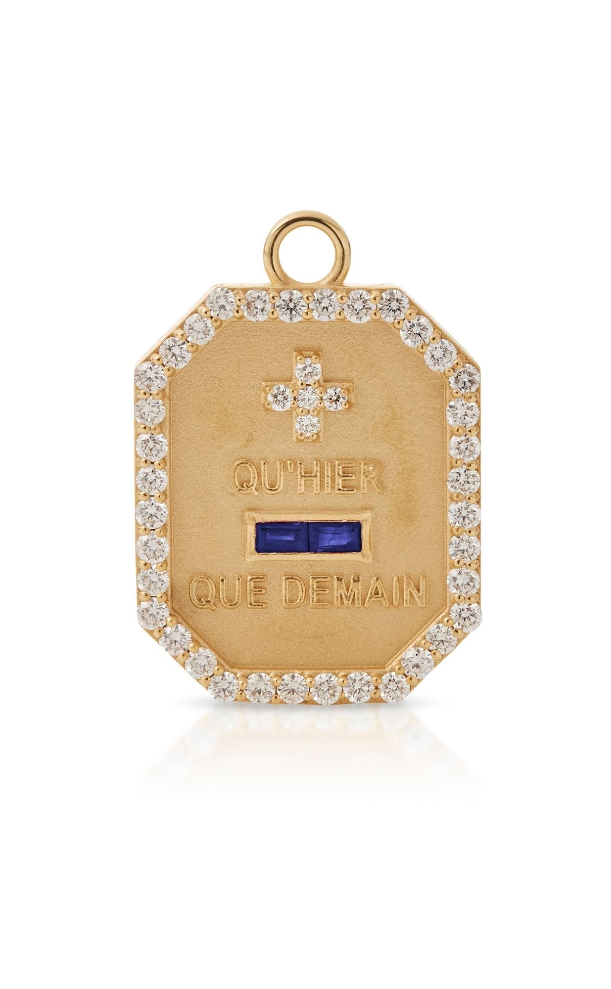 18KY Que Demain Love Token Dogtag with Blue Sapphire and Diamonds