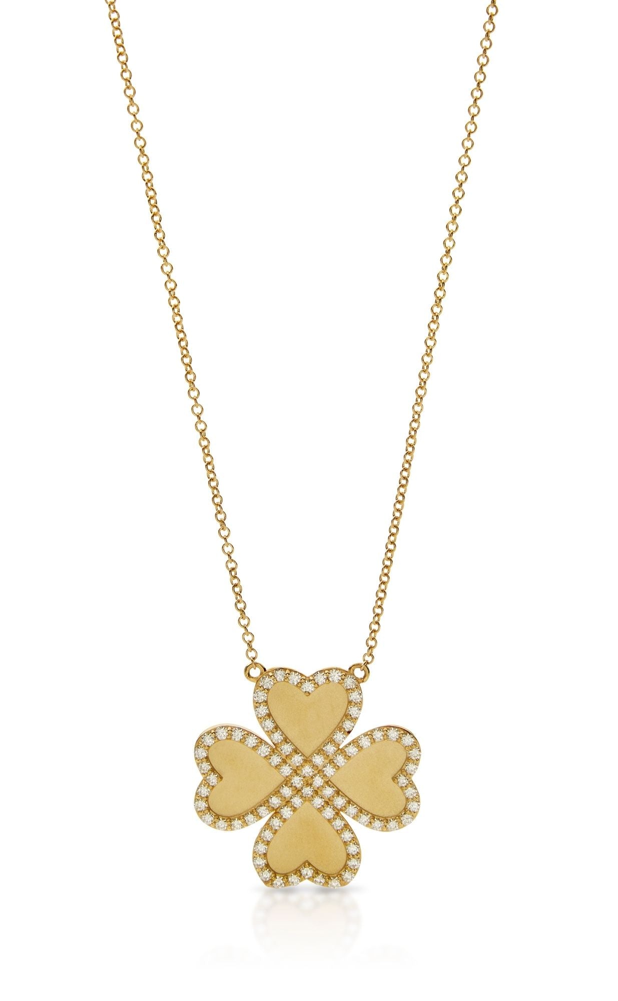 18KY Diamond Clover Heart Pendant