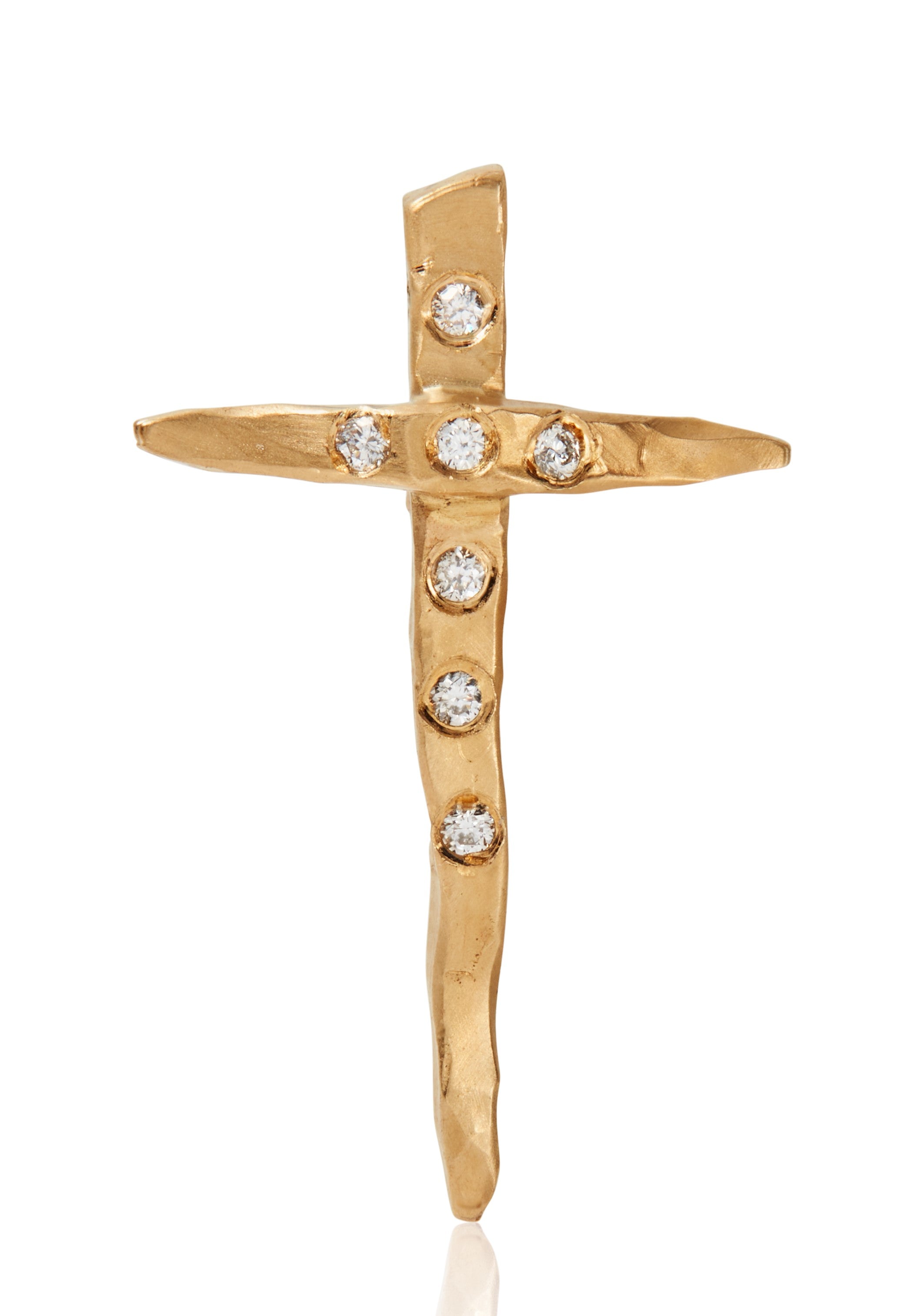 18KY Hammered Cross With Diamonds