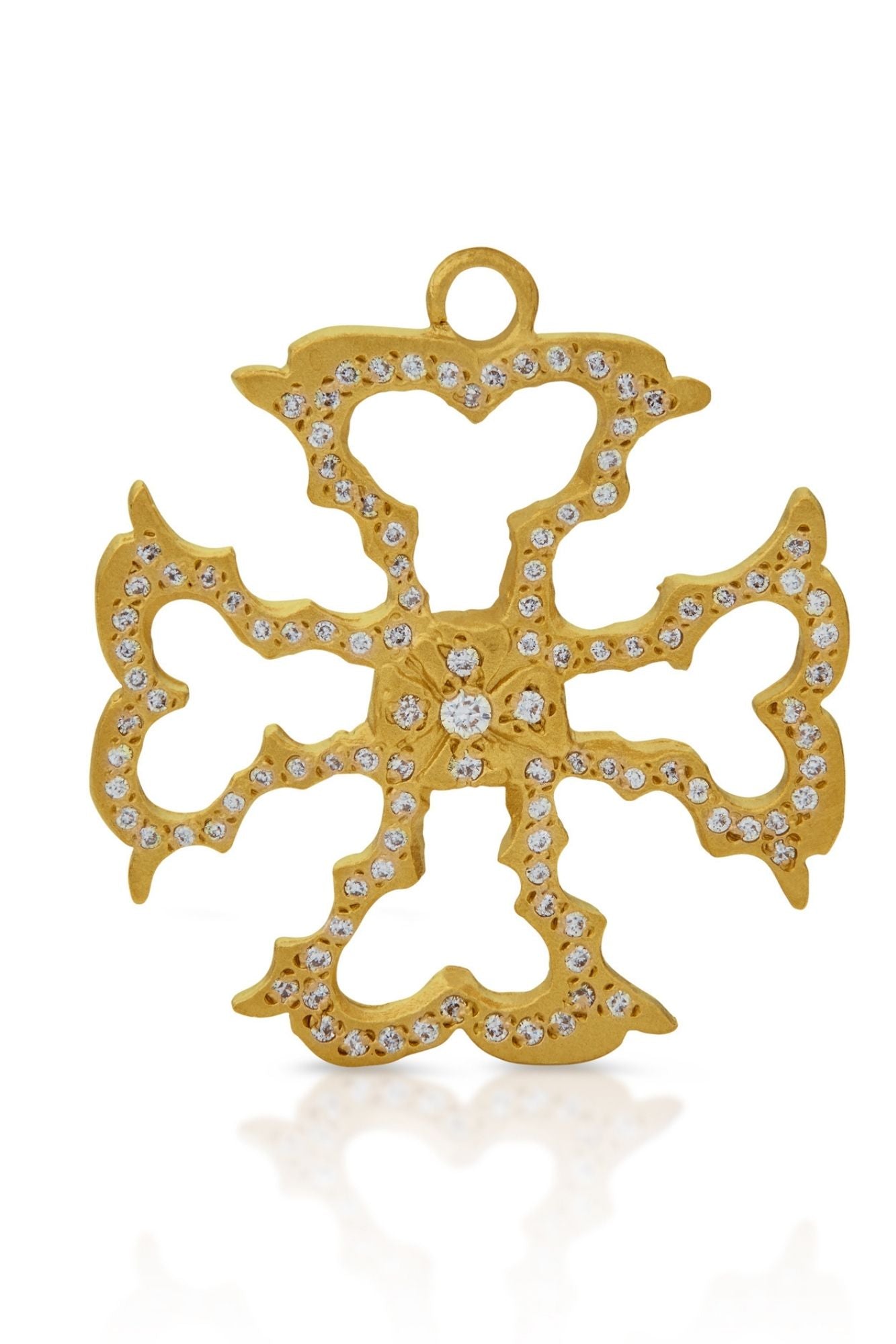 18KY Diamond Clover Cross