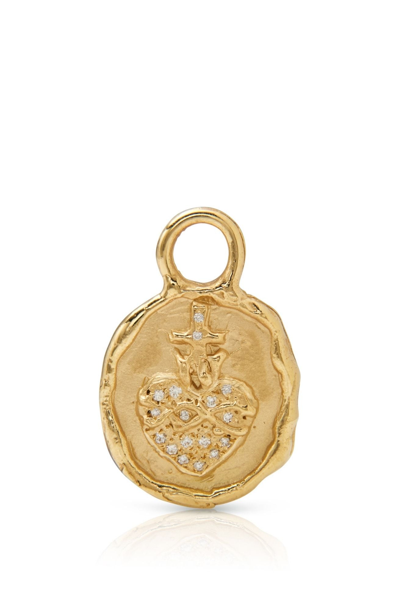 18KY Small Sacred Heart Coin with Pave