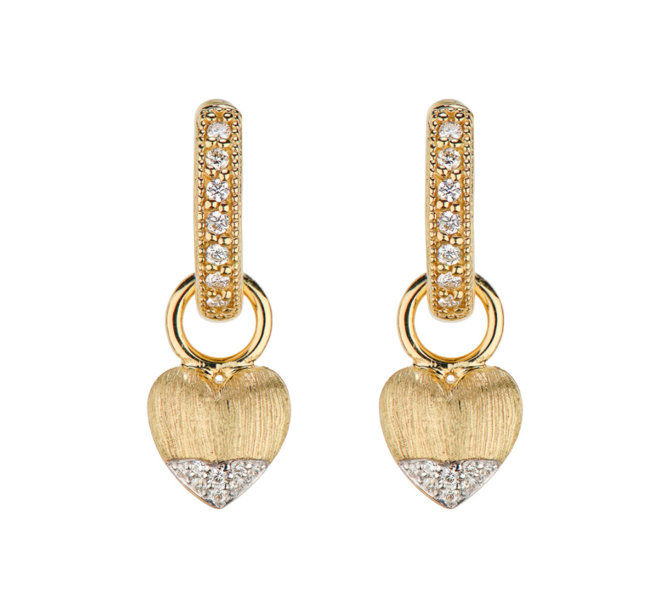 Lisse Puffy Heart With Diamond Accents Earring Charms