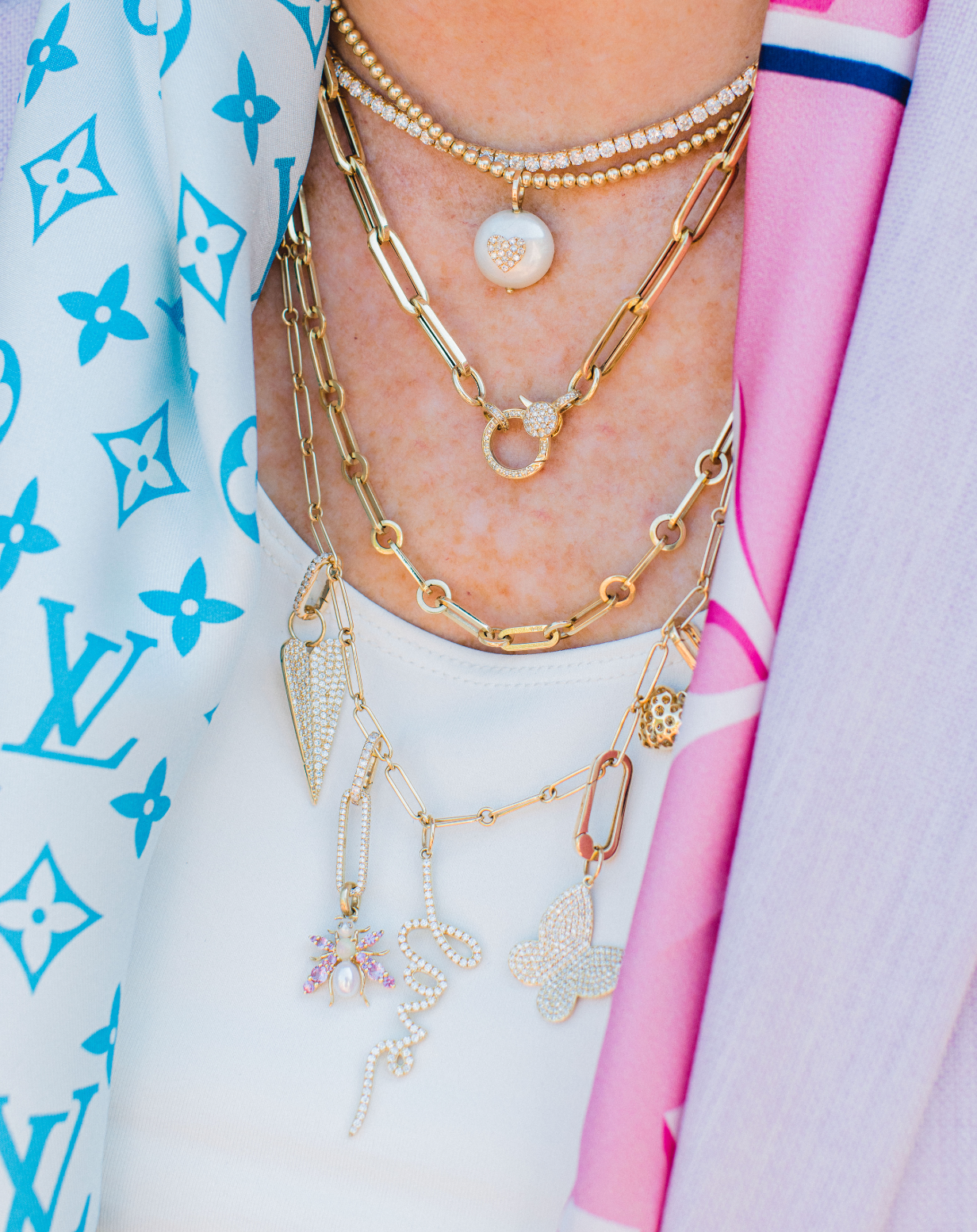 14K Pave Folded Heart Charm