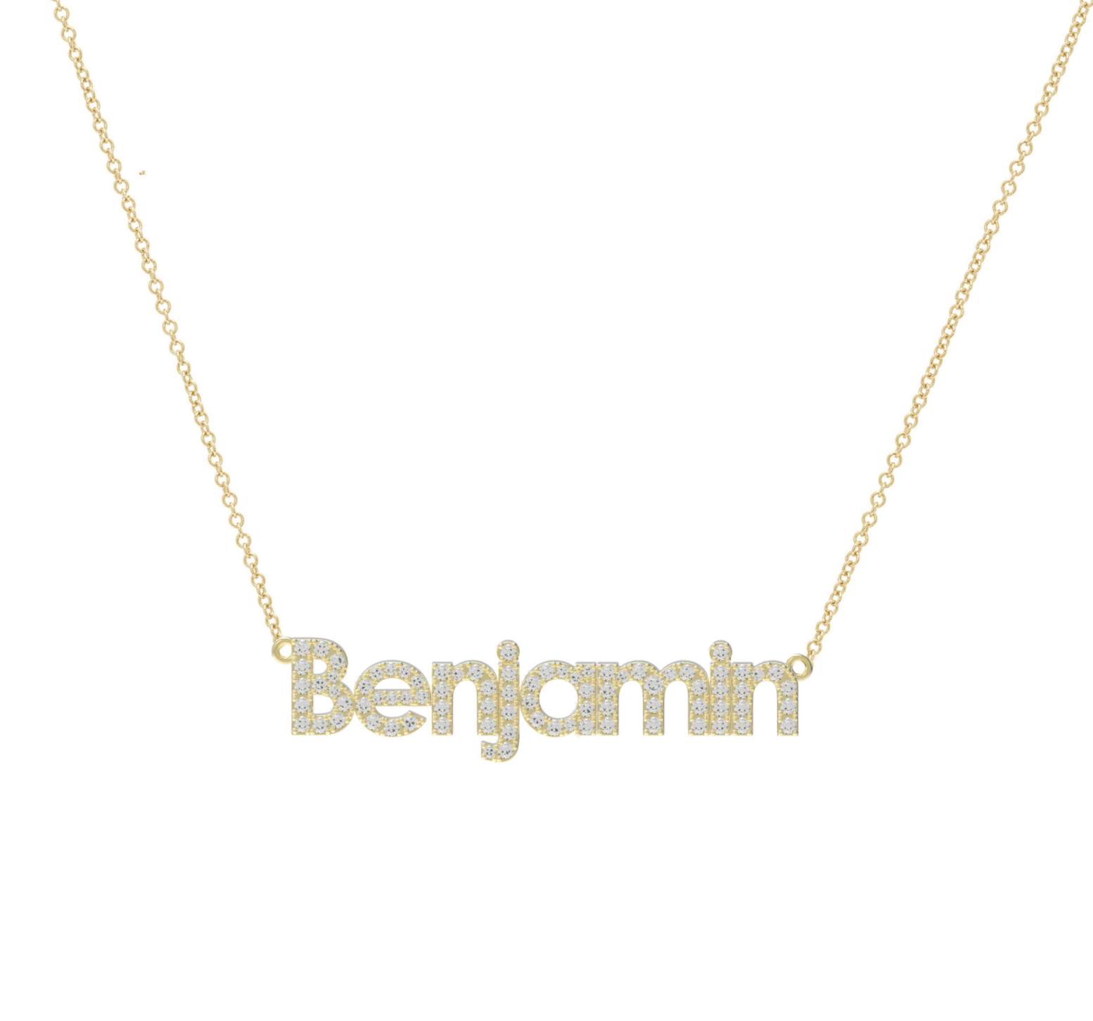 14K Block Name Pavé Necklace