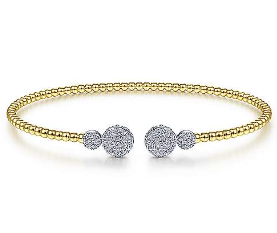 14KY Bujukan Bead Split Cuff with Round Diamond Pavé Caps